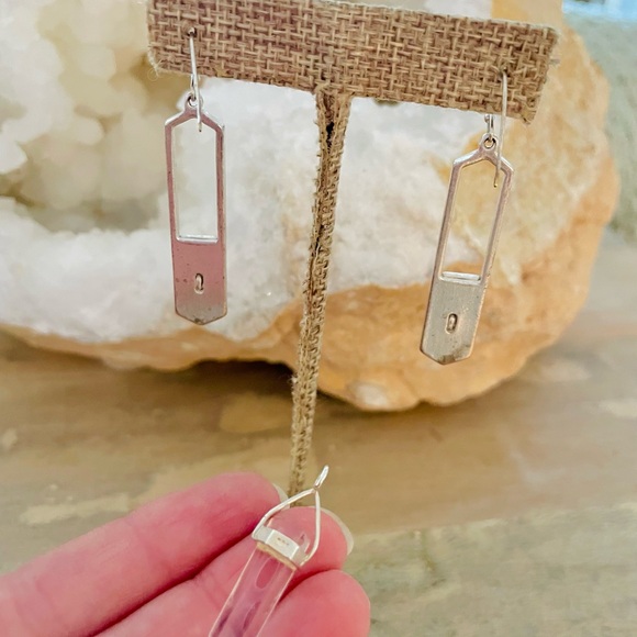 925 Silver Crystal Terminated Clear Quartz Pendant with Drop Earrings - Picture 4 of 5